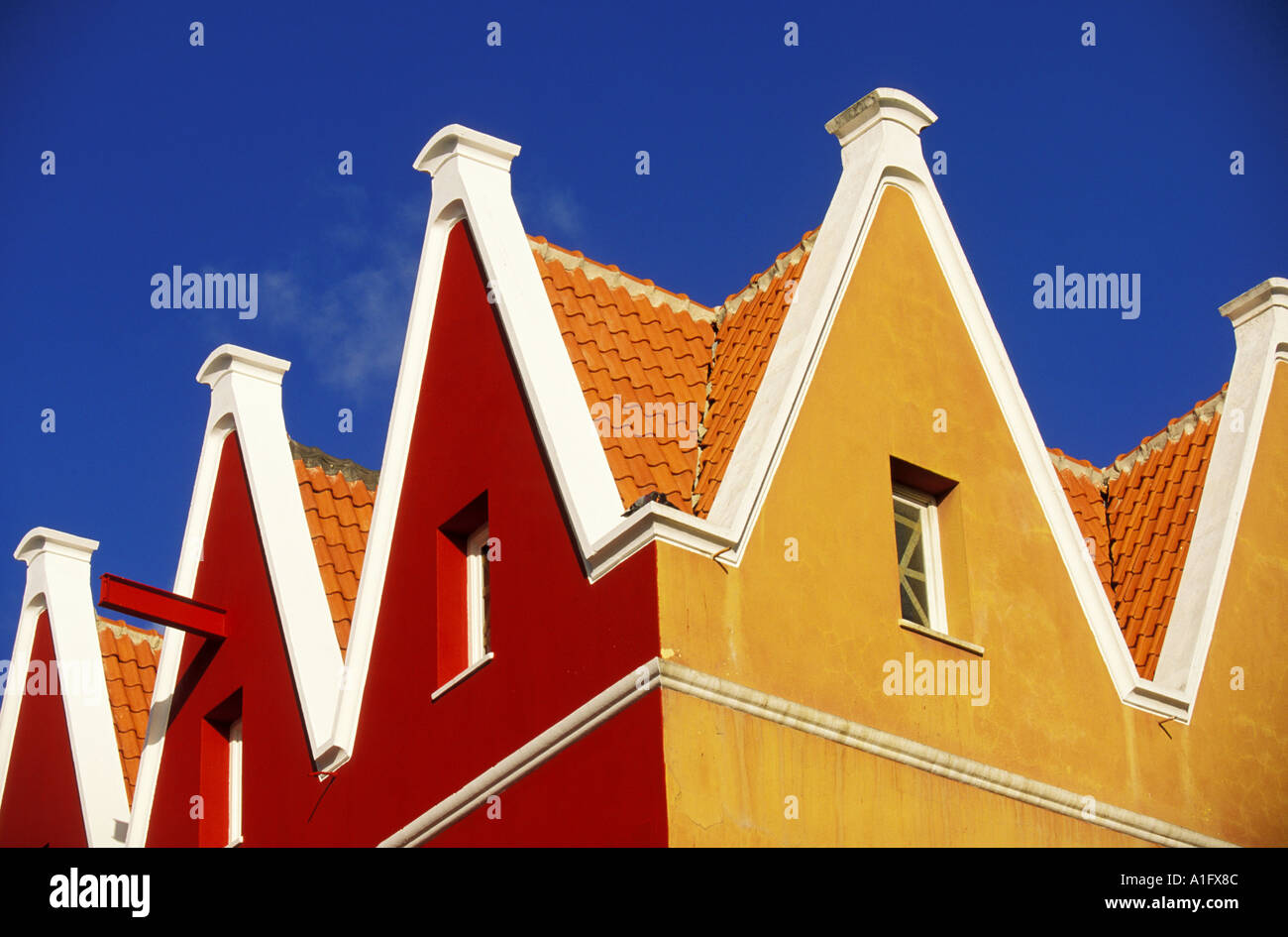 CARIBBEAN Netherlands Curacao Colorful Roof Tops Willamstad Stock Photo