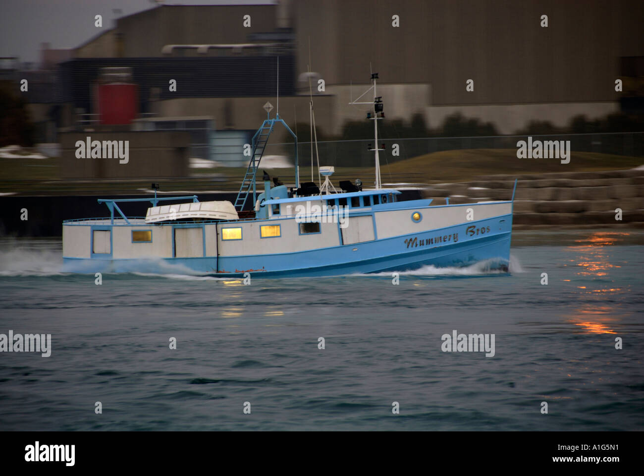 Fishing boat enters the St Clair River from Lake Huron on the Great ...