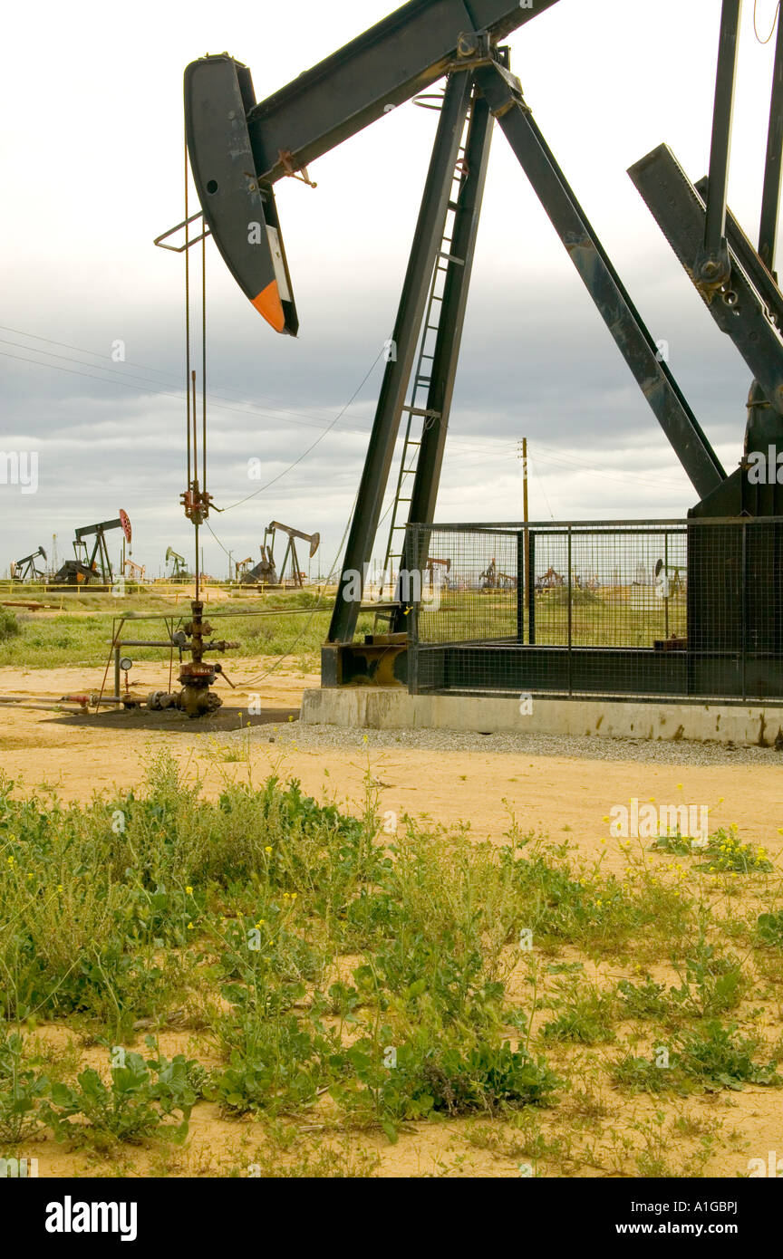 Nodding donkey oil pumps extracting, Stock Photo