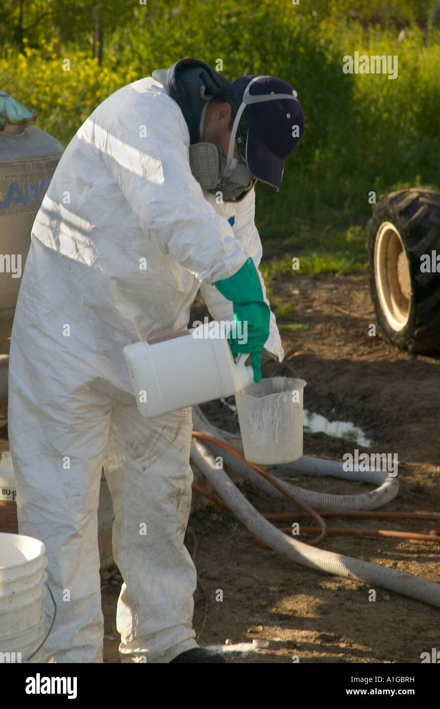 Agricultural worker/farmer wearing protective clothing and gear, Stock Photo