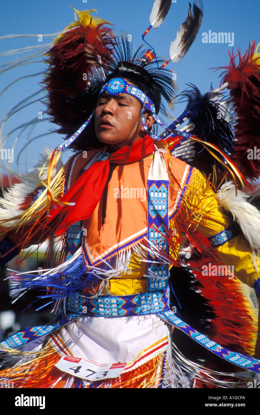 Fancy Dancer at Crow Fair Montana Powwow USA Stock Photo