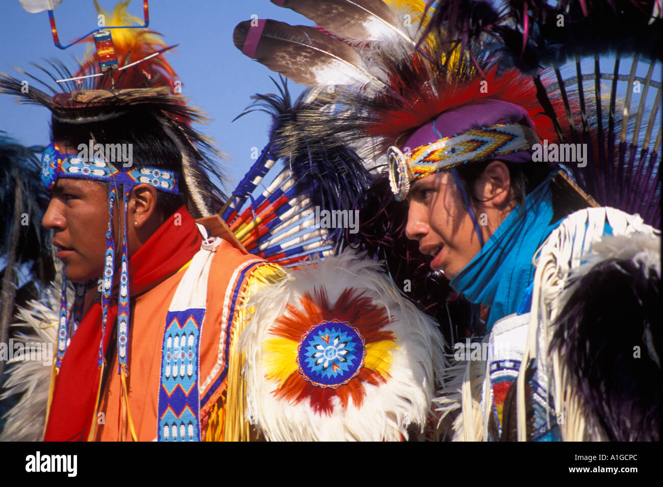 Fancy Dancers at Crow Fair Montana Powwow USA Stock Photo