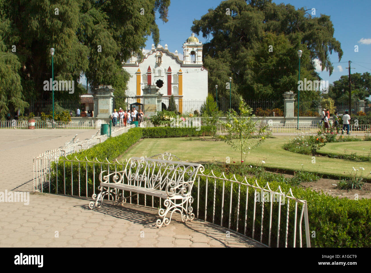 Church and Plaza at the Tule Tree El Tule Santa Maria del Tule Oaxaca Mexico Stock Photo