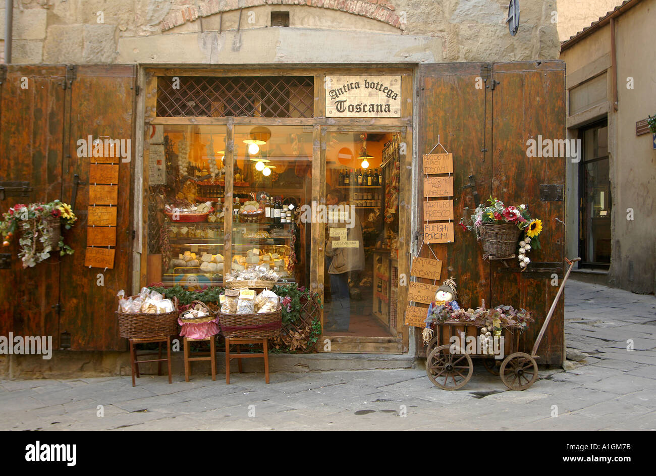 Antica Bottega Toscana or Old food boutique Tuscany in Corso Italia Arezzo Stock Photo