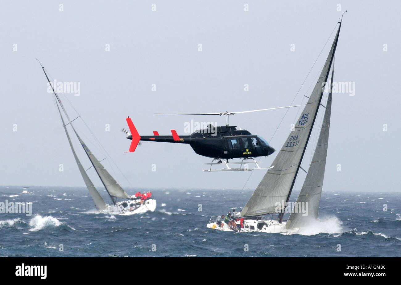 Helicopter films Farr Rolex 40 yachts off Sydney 2005 Stock Photo