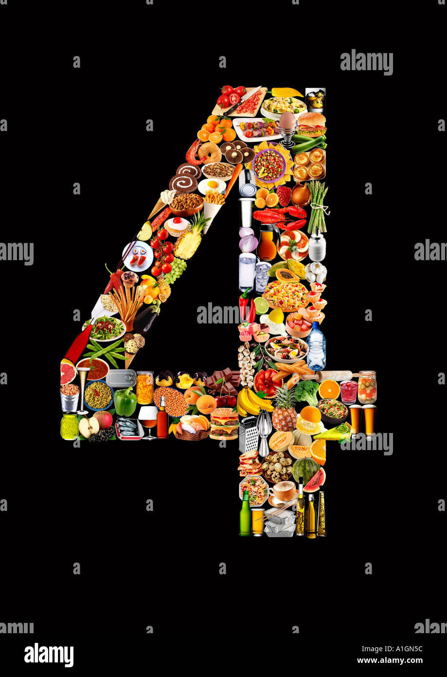 FOODFONT NUMBER FOUR ON BLACK Stock Photo