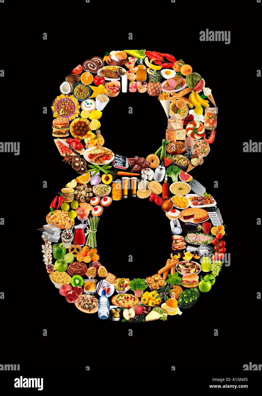 FOODFONT NUMBER EIGHT ON BLACK Stock Photo