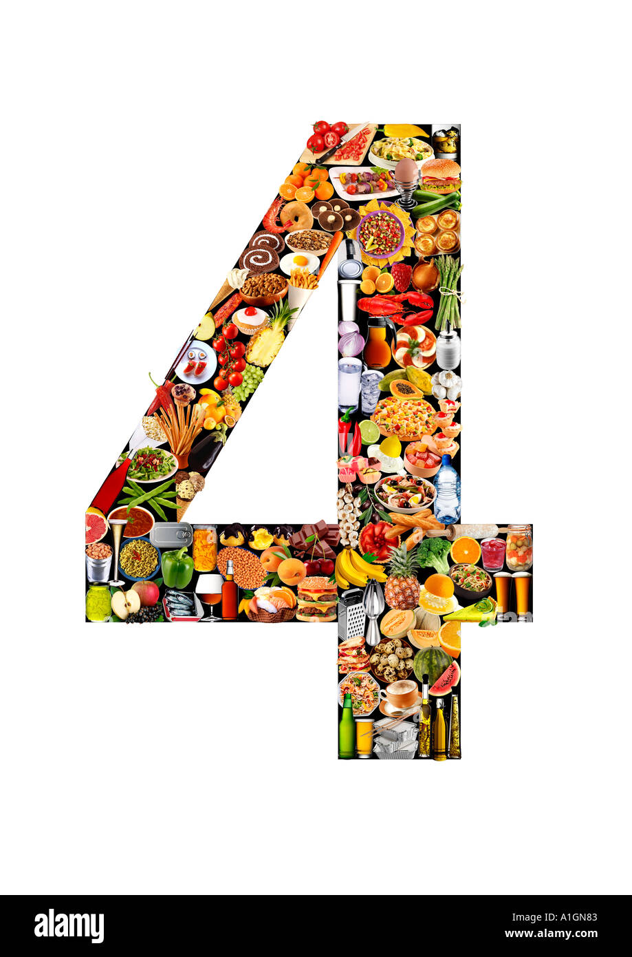 FOODFONT NUMBER FOUR ON BLACK AND WHITE Stock Photo