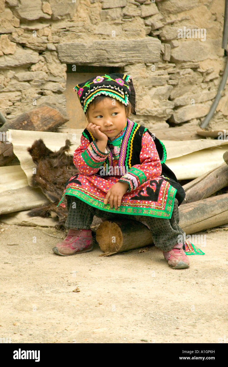 Young girl ethnic dress, Sichuan Province, China Stock Photo