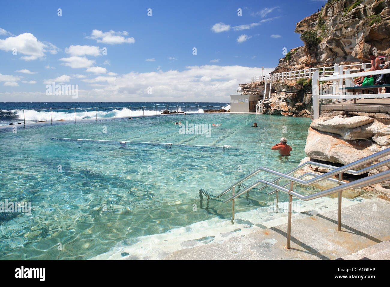 Popular Bronte Beach and salt water baths detail with swimmers in the ...