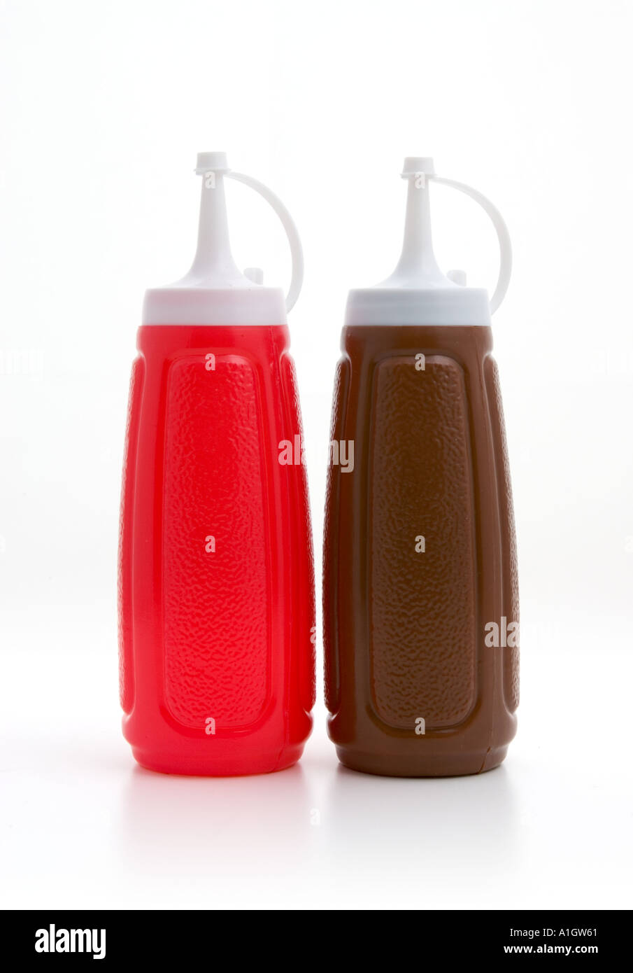 Tomato ketchup and brown sauce bottles Stock Photo Alamy