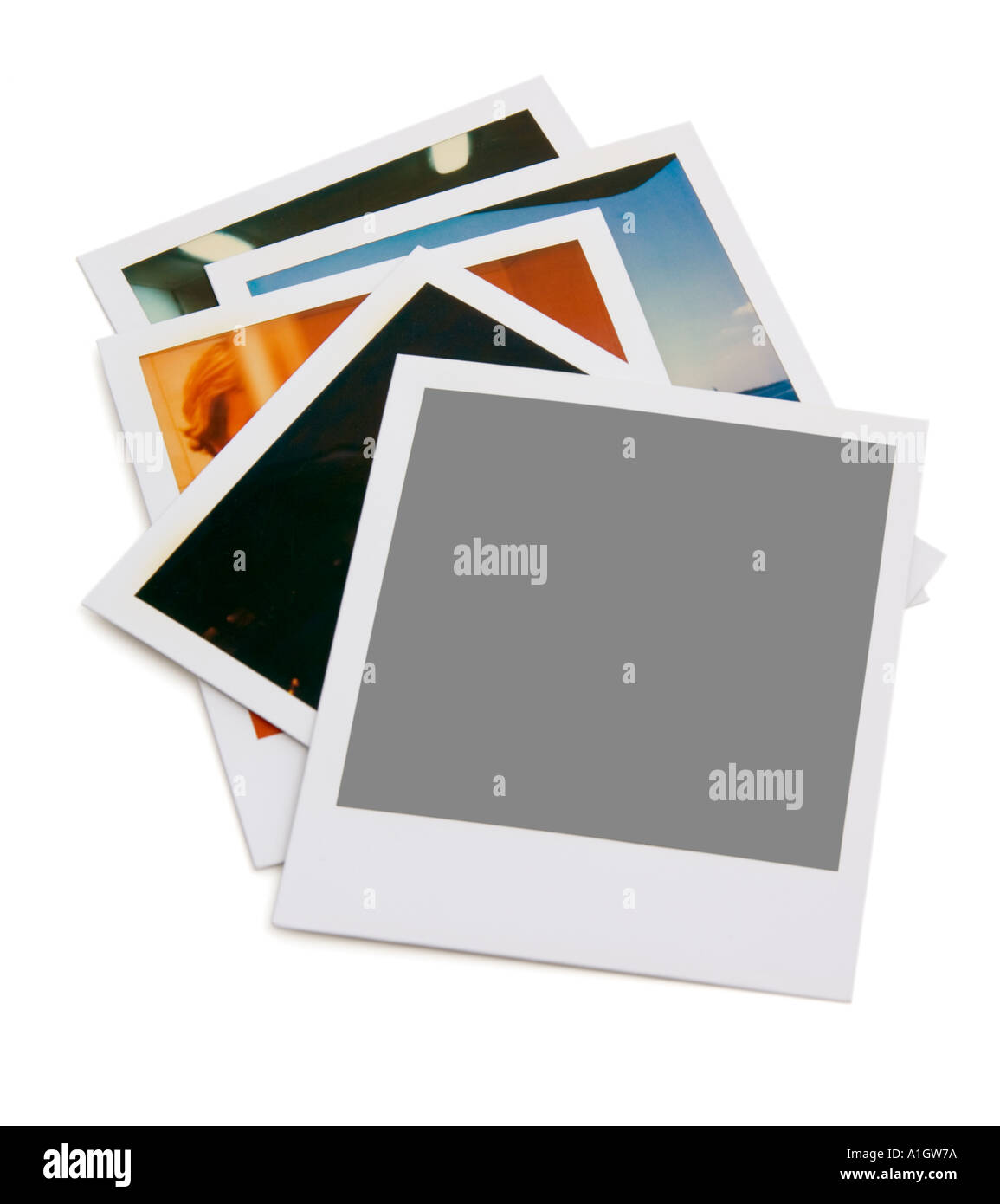 A scattered pile of polaroid pictures with a grey box so you can add your  own Stock Photo - Alamy