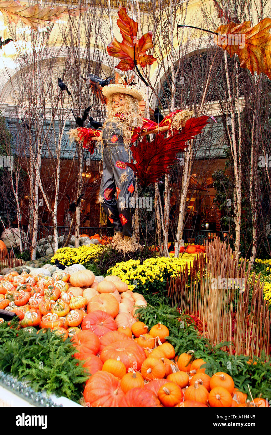 Straw Woman at Autumnal Display at Bellagio Hotel Las Vegas Nevada USA Stock Photo