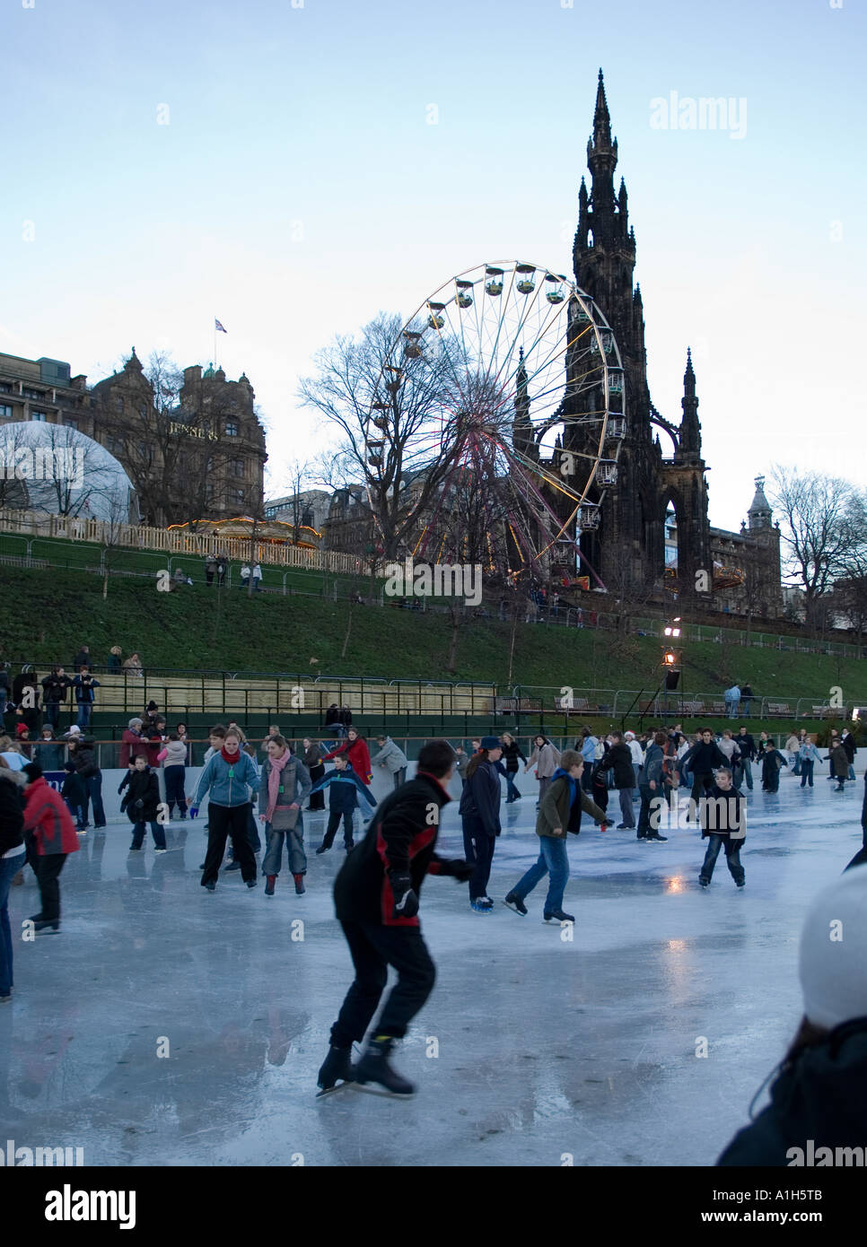 Outdoors ice rink in city centre, Edinburgh, Scotland Stock Photo