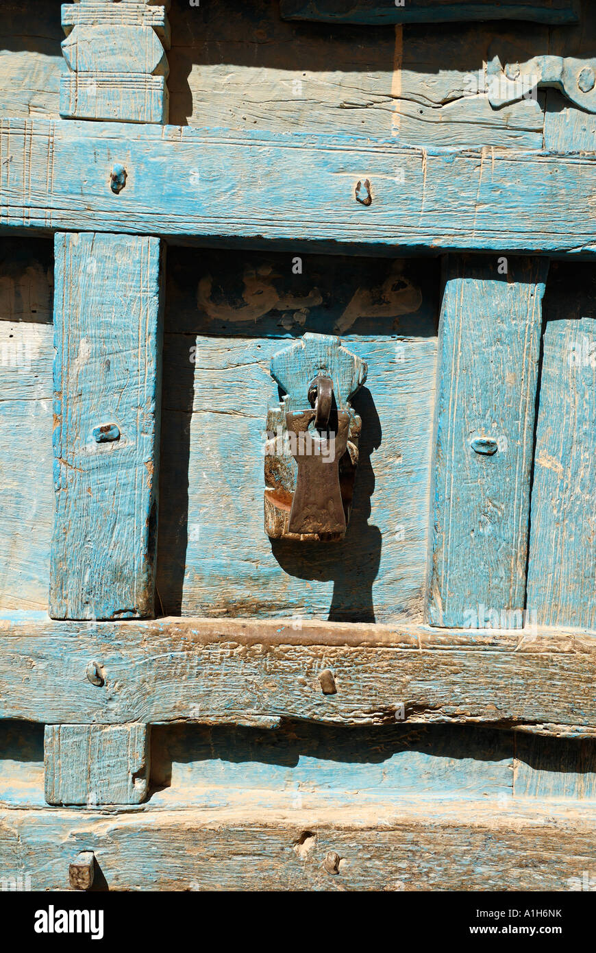 historic door in the old town of Al Hajjaryn Wadi Doan Hadramaut Yemen Stock Photo