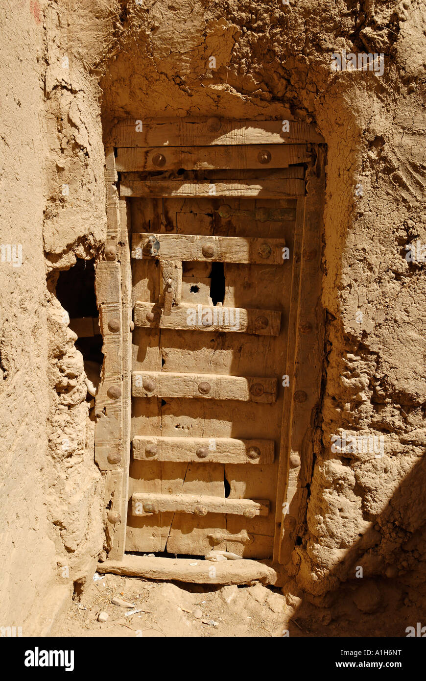 historic door in the old town of Al Hajjaryn Wadi Doan Hadramaut Yemen Stock Photo