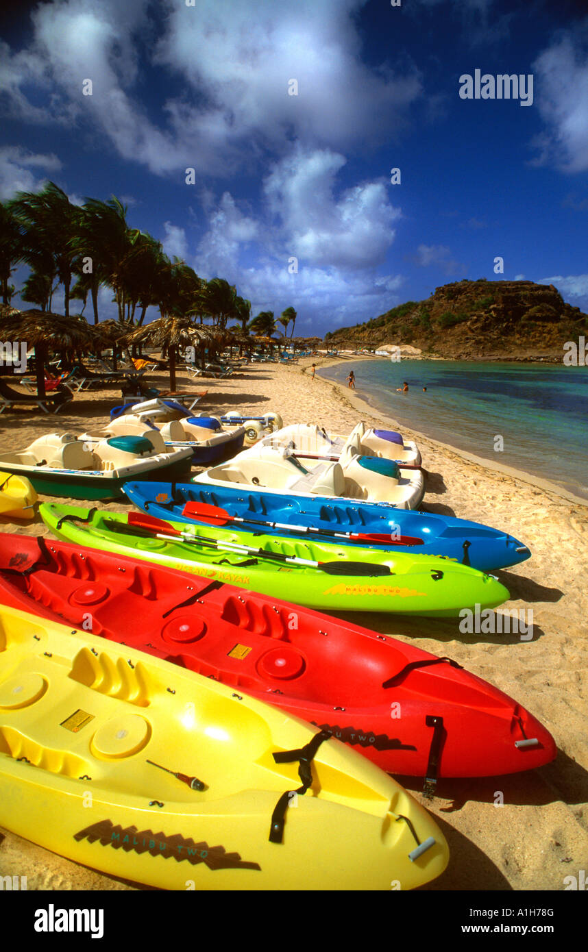 Colorful kayaks on Grand Cul de Sac St Barths French West Indes Stock Photo