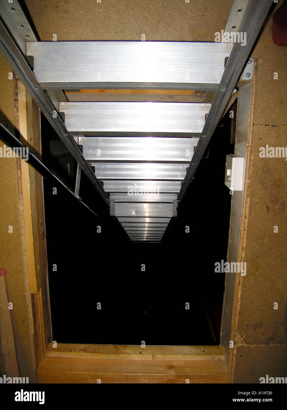Aluminium loft ladder in hatch Stock Photo Alamy