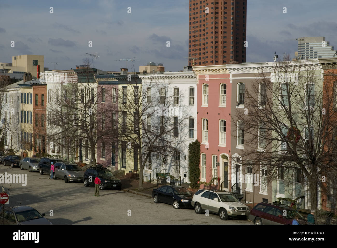 Colorful row homes Federal Hill Baltimore Maryland Stock Photo Alamy
