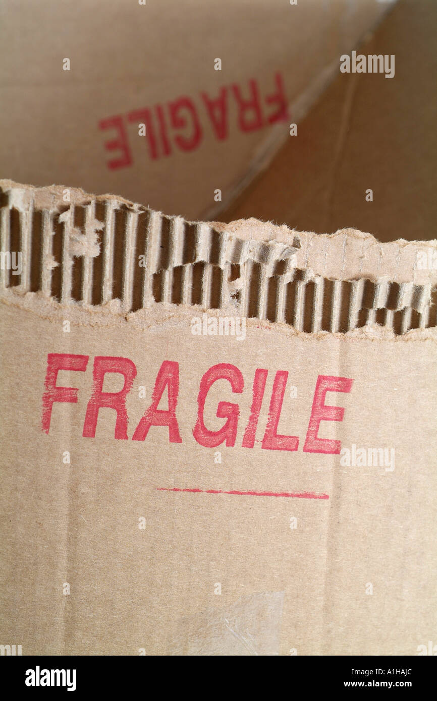 Fragile shipping box with stamp FRAGILE Stock Photo