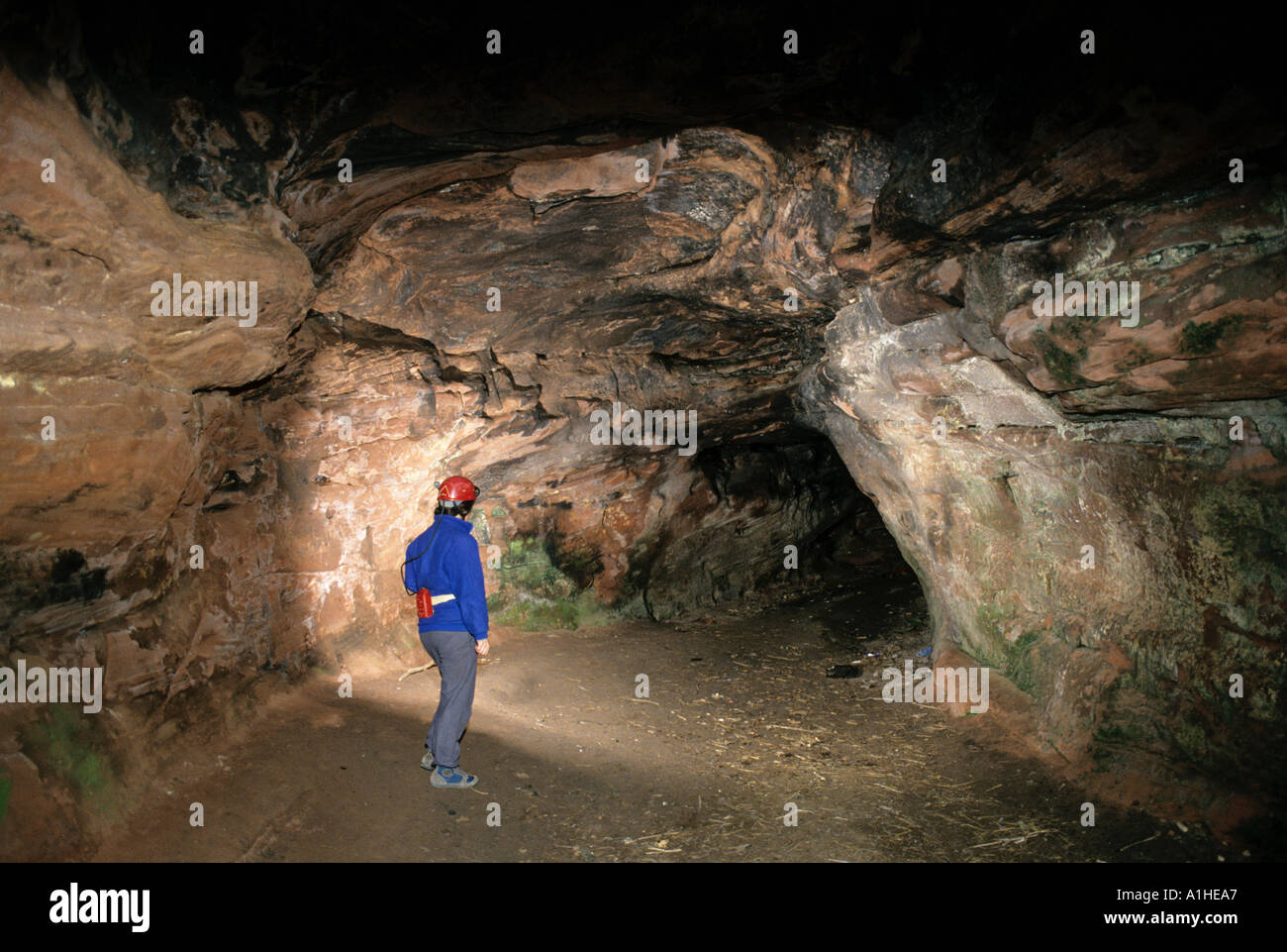 Caver in Court Cave Wemyss Caves Fife Scotland UK Stock Photo - Alamy