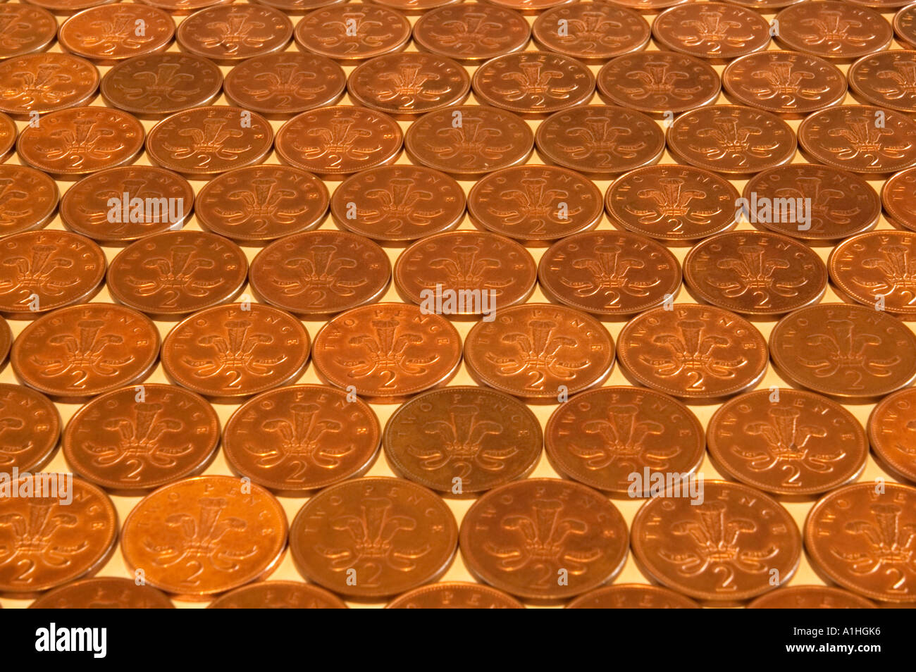 a pattern of english two pence coins Stock Photo