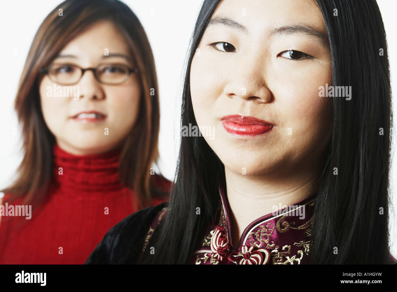 Portrait of two young women smiling Stock Photo