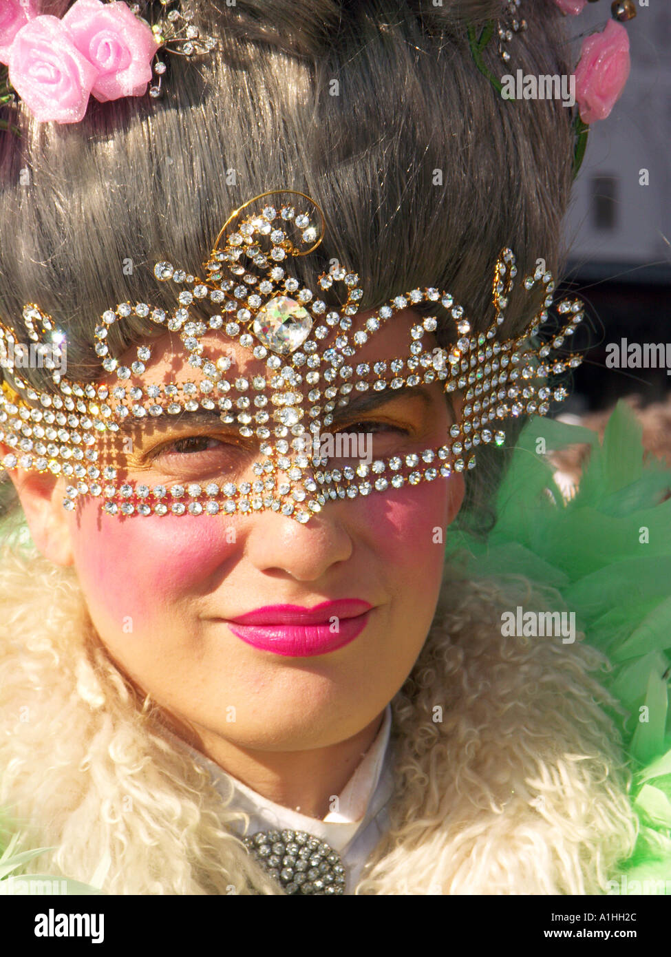 Person wearing Carnival costume and Mask Venice yearly winter February