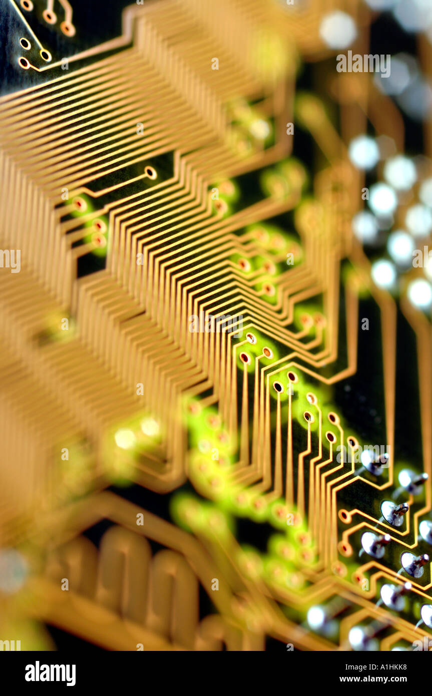 Abstract detail of computer circuit board Stock Photo