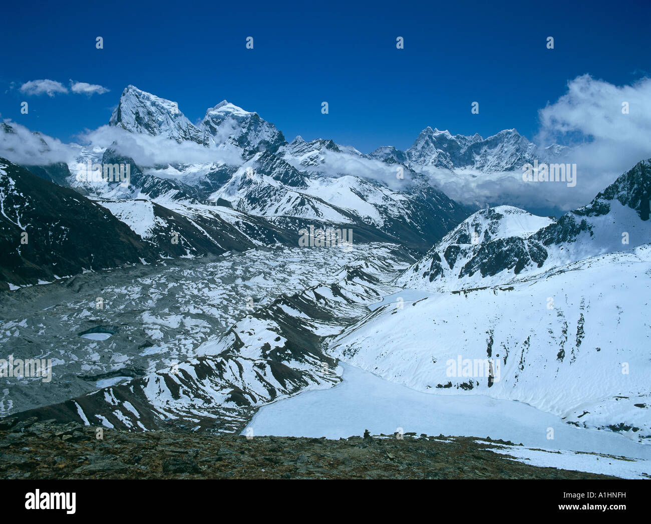 The Gokyo Glacier And Lakes Gokyo Valley Himalayas Nepal Asia Stock Photo