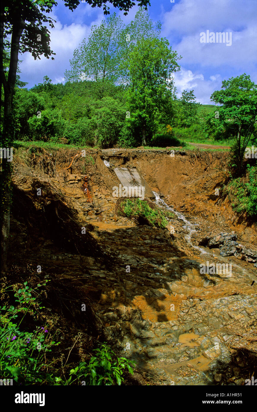 Aftermath of flash flood at source in the hills at Selkirk Stock Photo