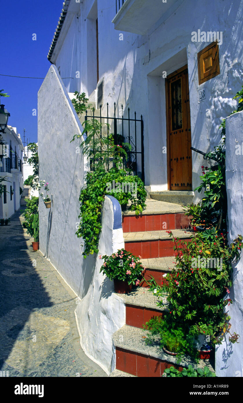 beauty of vernacular architectural details and floral decorations in the village of Frigiliana near Nerja Andalucia Stock Photo