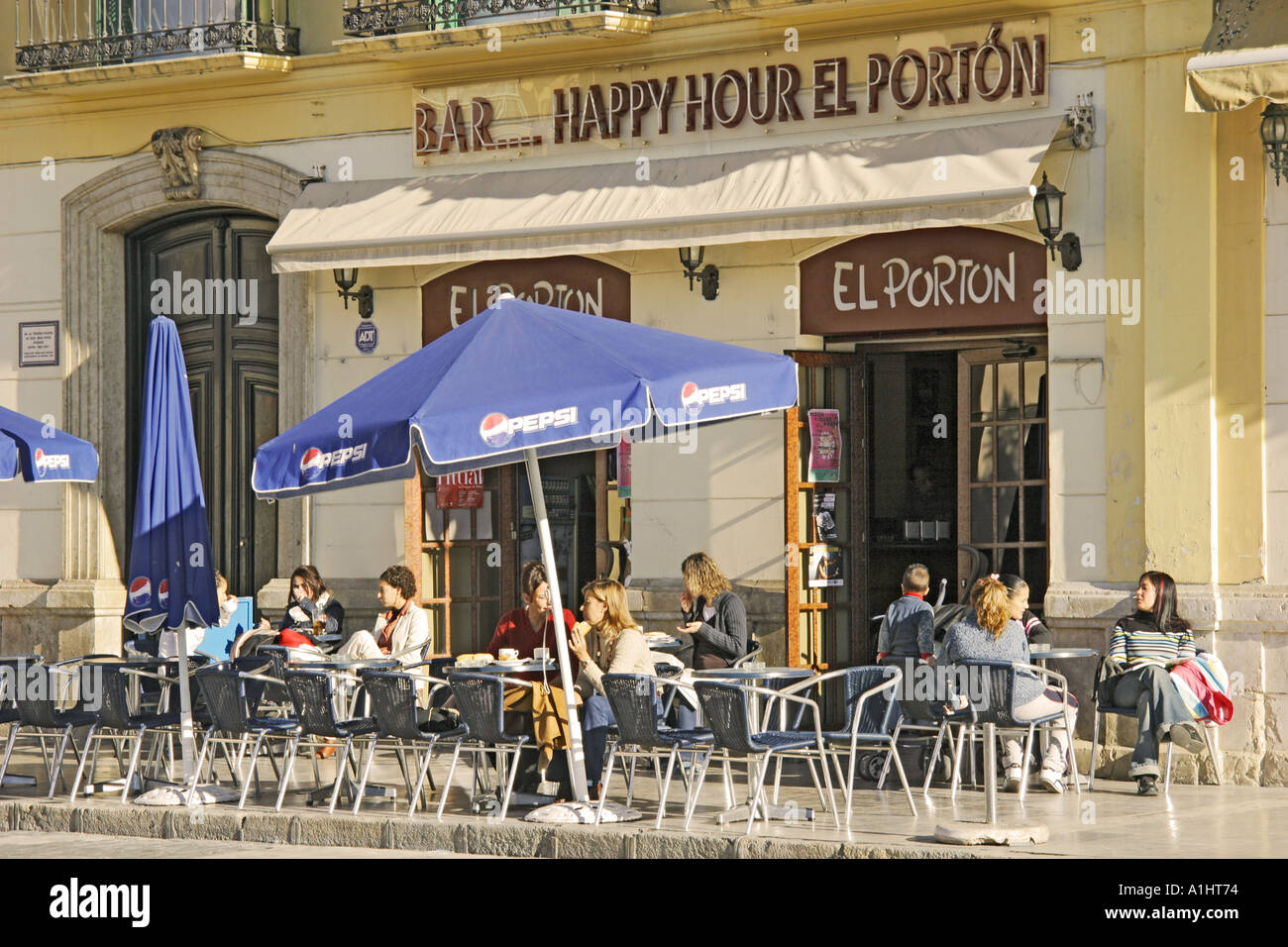 Malaga Spain Cafe in Plaza de la Merced Stock Photo