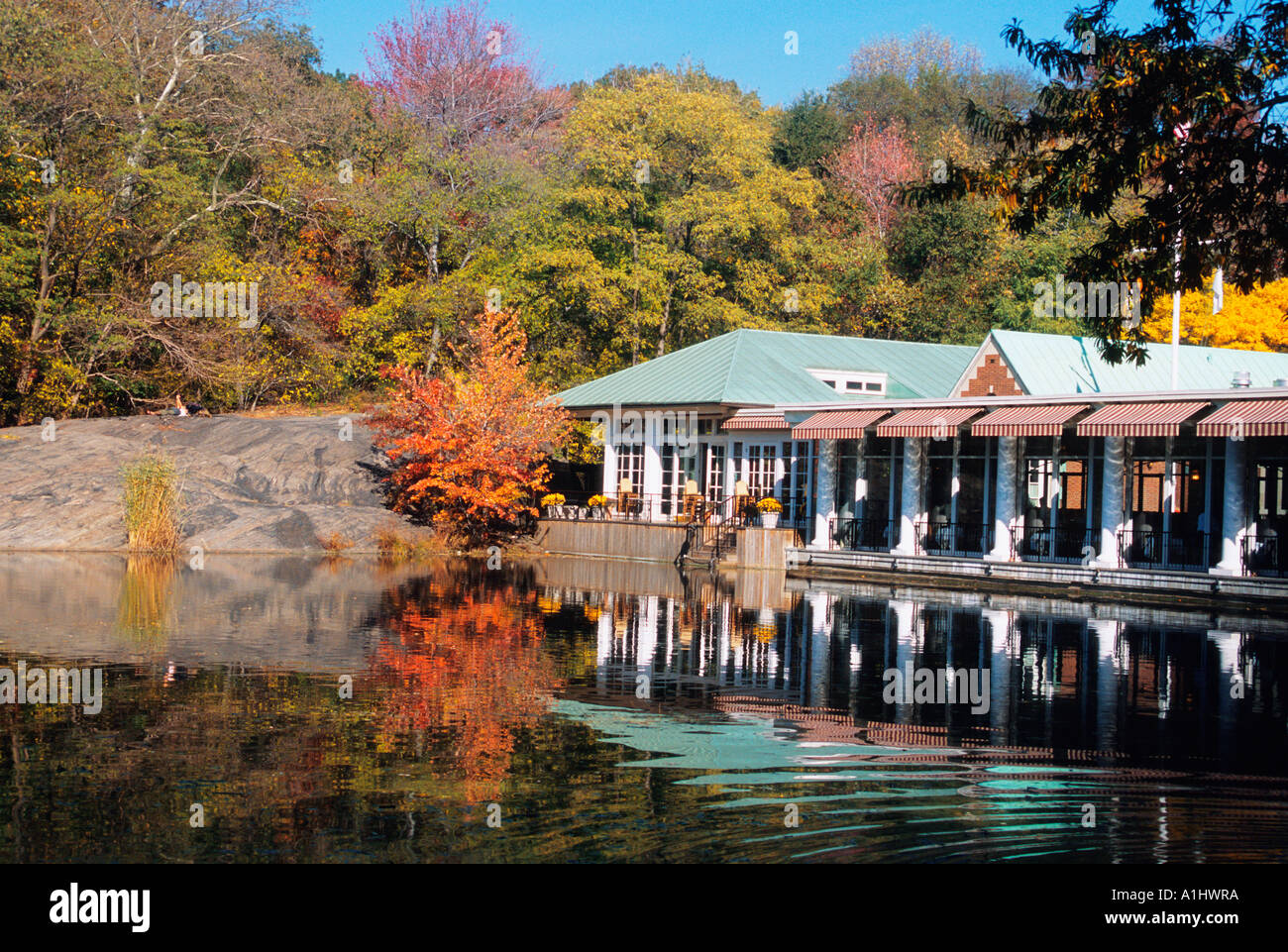 New York City NYC Central Park The Lake Loeb Boathouse in Autumn USA Stock Photo Alamy