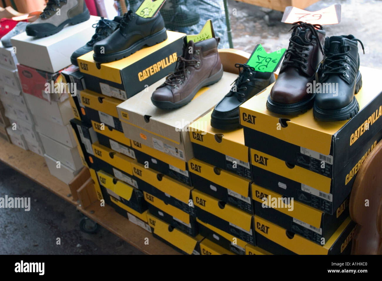 outdoor shop of shoes in france Stock Photo - Alamy