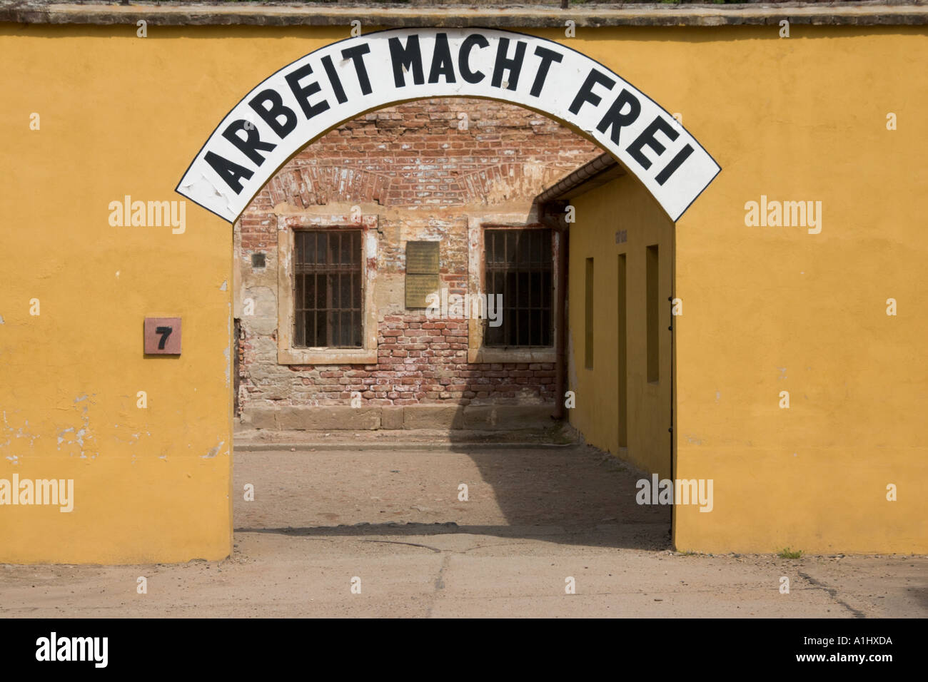 Arbeit Macht Frei Slogan in work camp in Theresienstadt Stock Photo