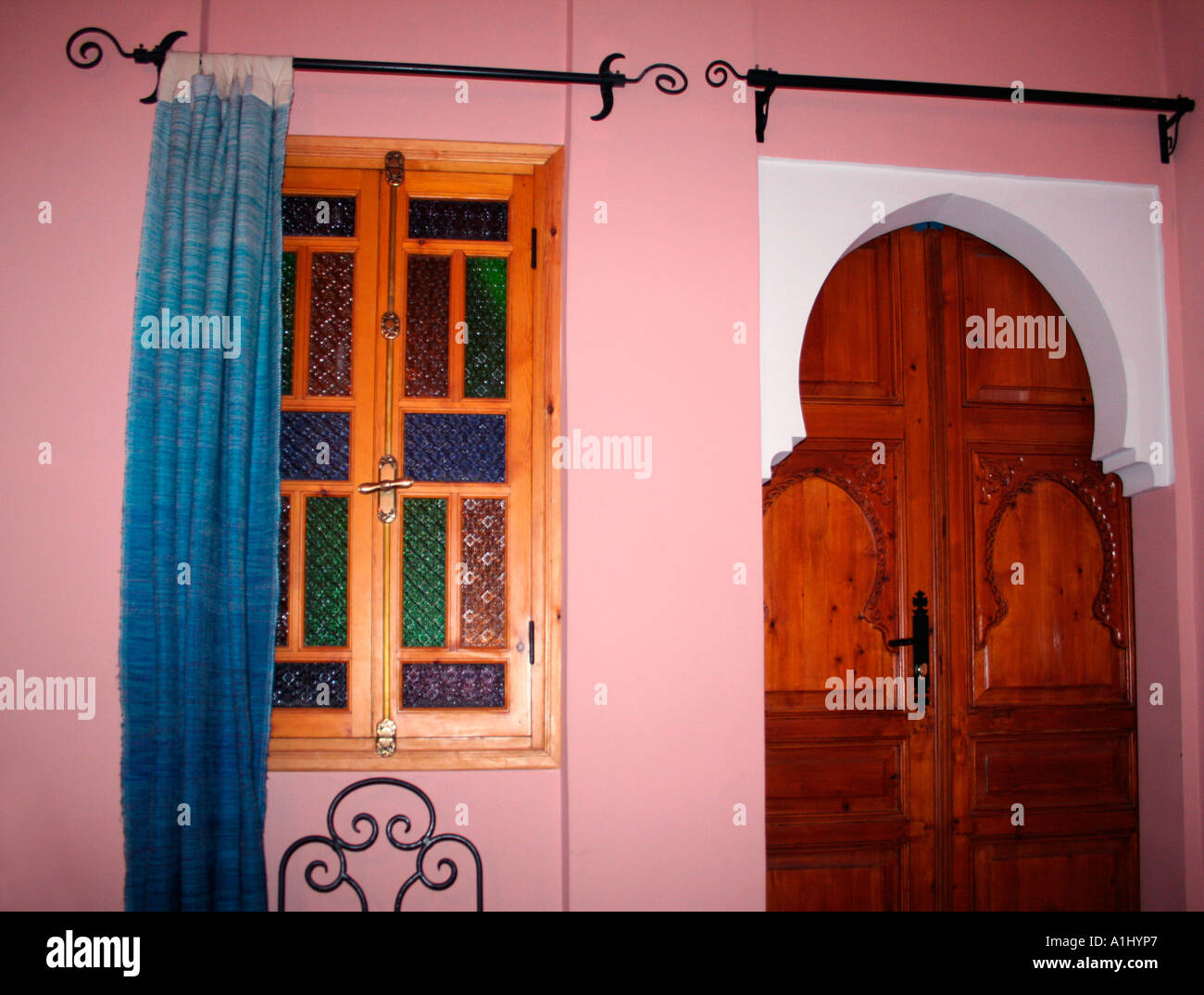 Moroccan riad nterior, bedroom of riad Jnane Mogador, Marrakech, Morocco, Northwest Africa Stock ...
