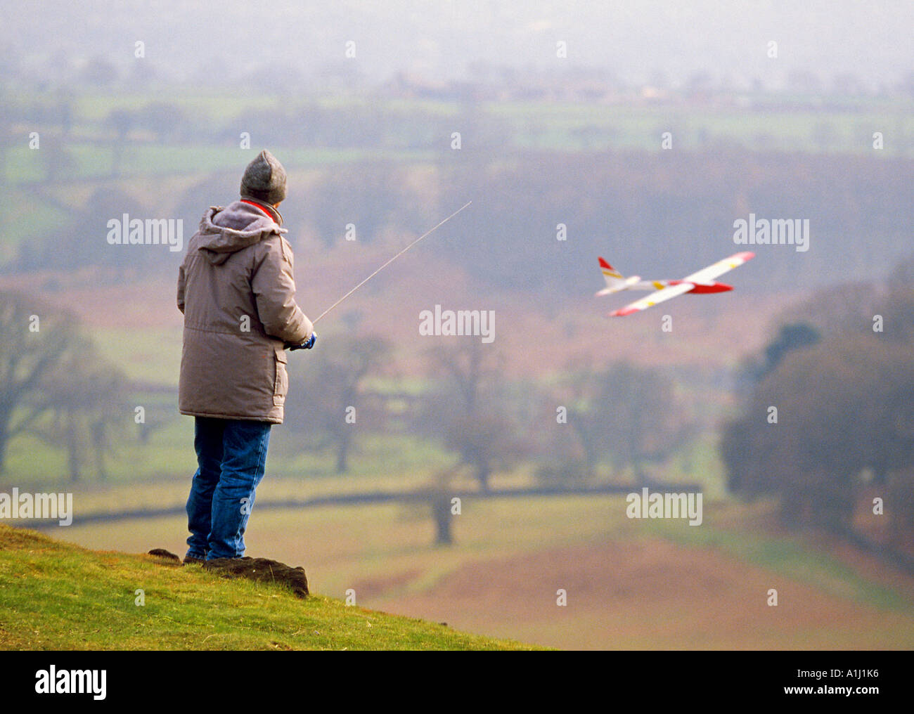 Man flying plane Stock Photo Alamy