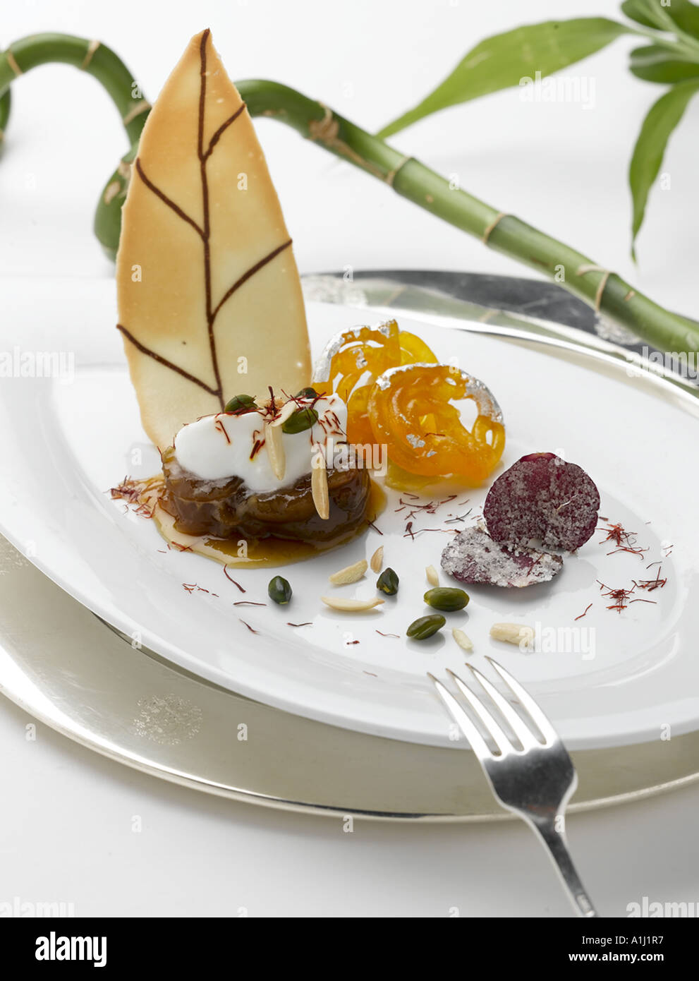 dried apricot Khubani with jalebi Indian sweet dish Stock Photo