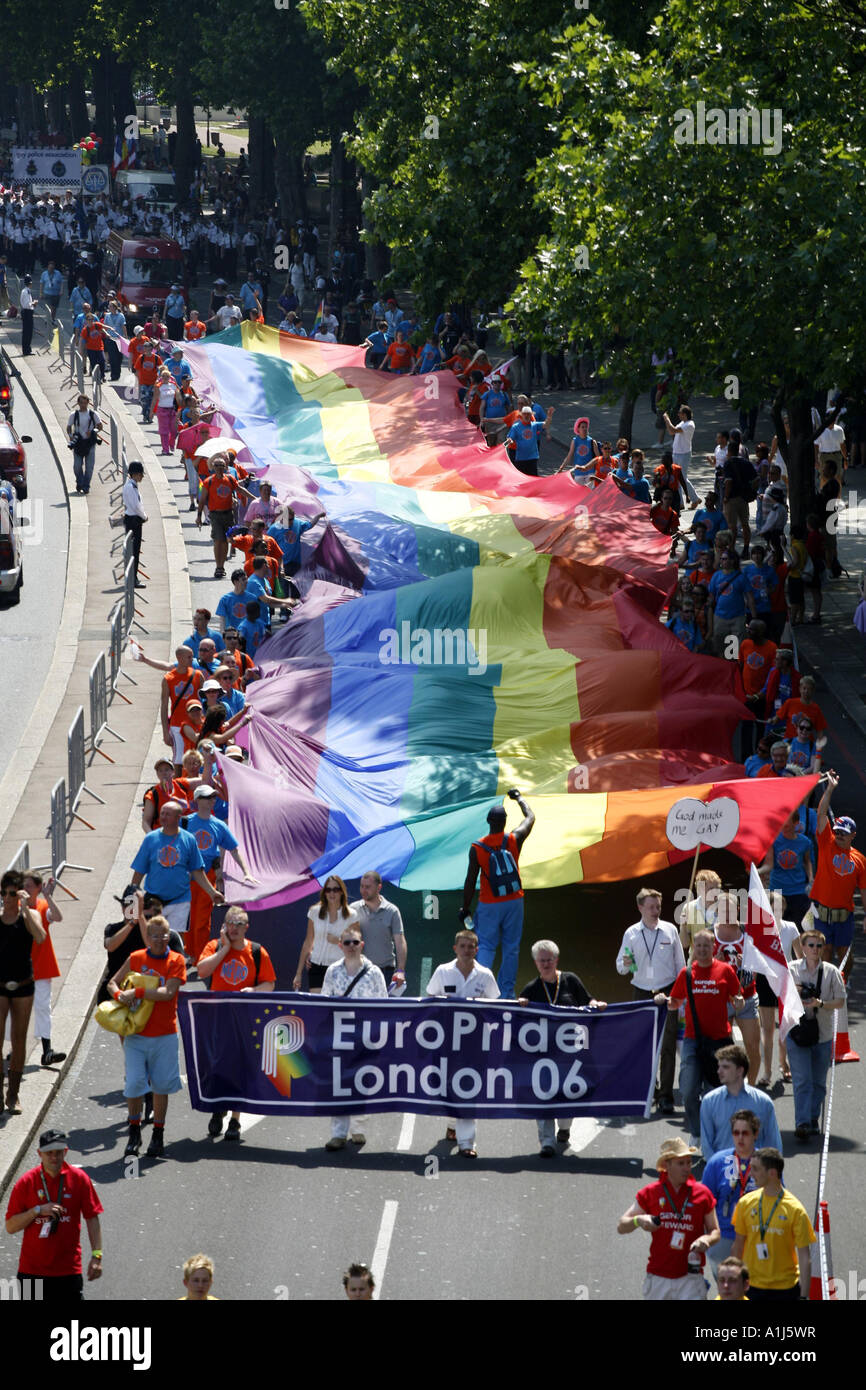 Rainbow flag in Europride march through London Stock Photo