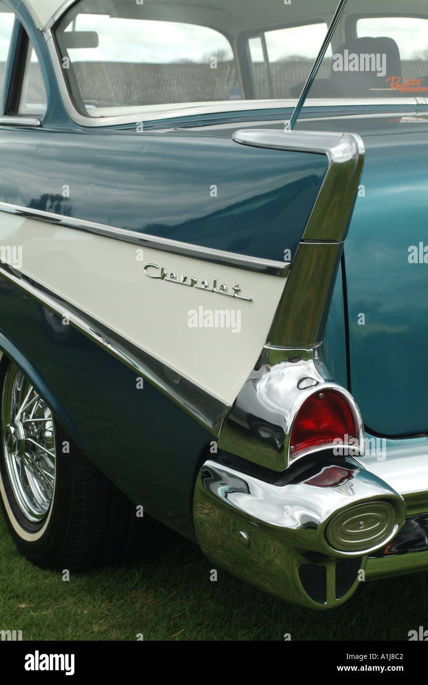 The tail fin of the 1957 Chevrolet Two Ten. Stock Photo
