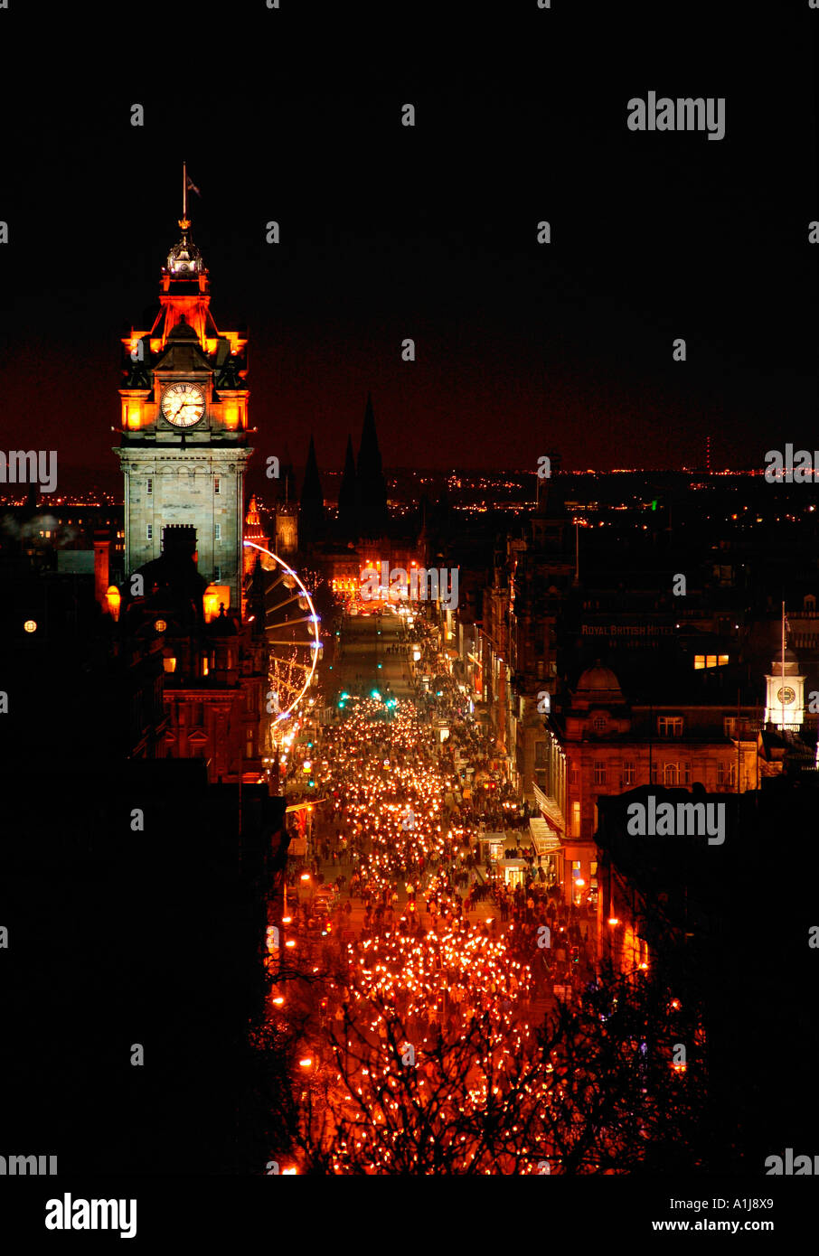 Torchlight procession, New Year celebrations, Edinburgh city centre, Scotland, UK, Europe Stock Photo