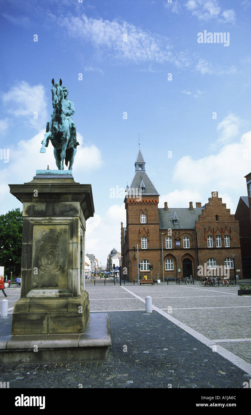 Esbjerg Torvet square and King Christian IX statue Denmark Stock Photo