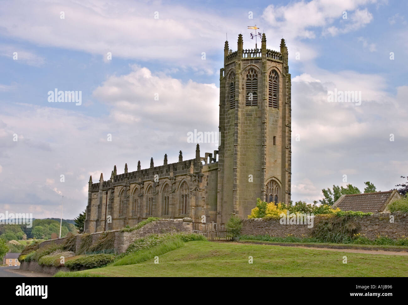 Coxwold North Yorkshire UK Parish church from NW Stock Photo