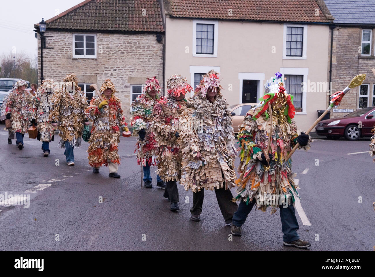 Marshfield Mummers Boxing Day performance Gloucestershire England  Process to first performance December 26th annually. HOMER SYKES Stock Photo