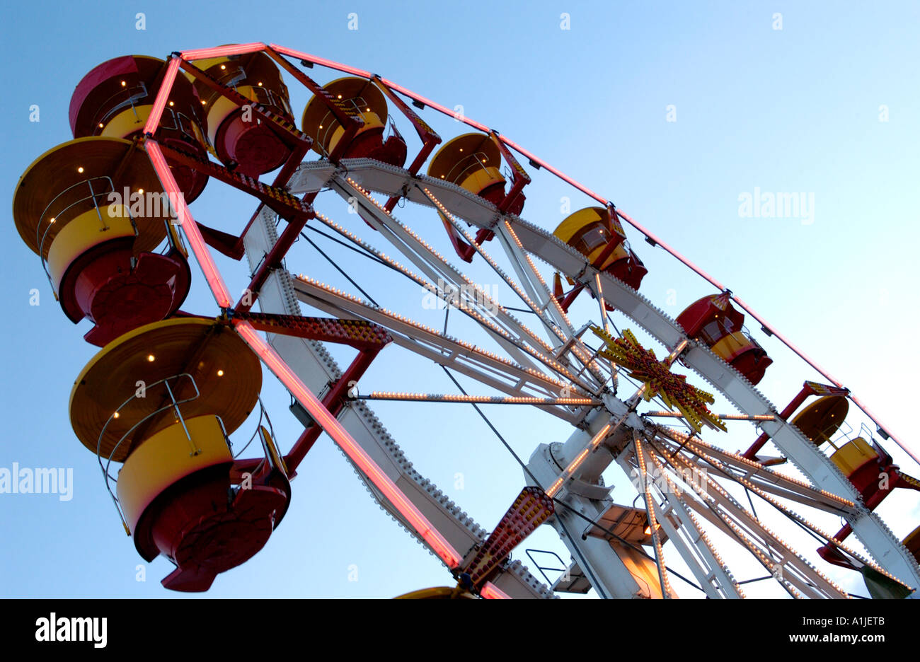 Big ferris wheel fairground ride at Cardiff Winter Wonderland event outside Cardiff City Hall South Wales UK Stock Photo
