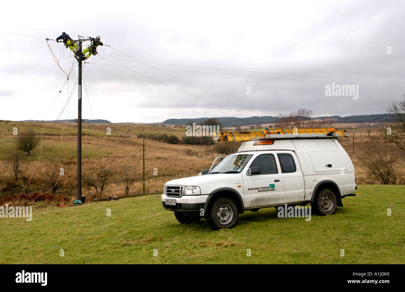 Engineers install electrical power lines to the Nedd Valley near