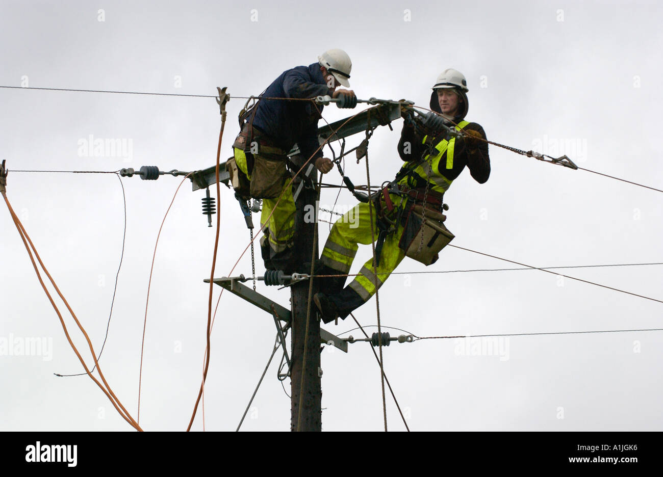 Engineers install electrical power lines to the Nedd Valley near