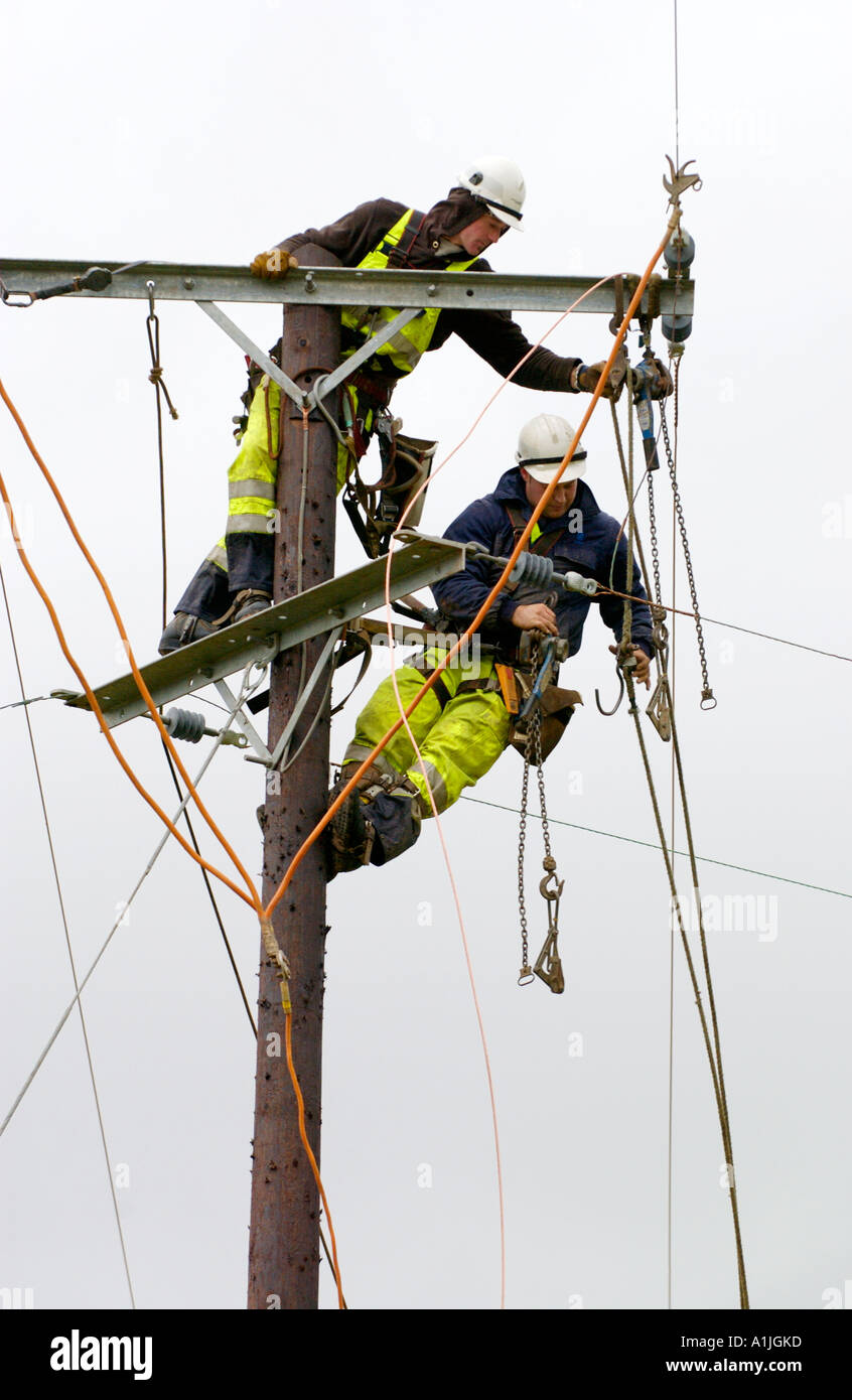 Engineers install electrical power lines to the Nedd Valley near