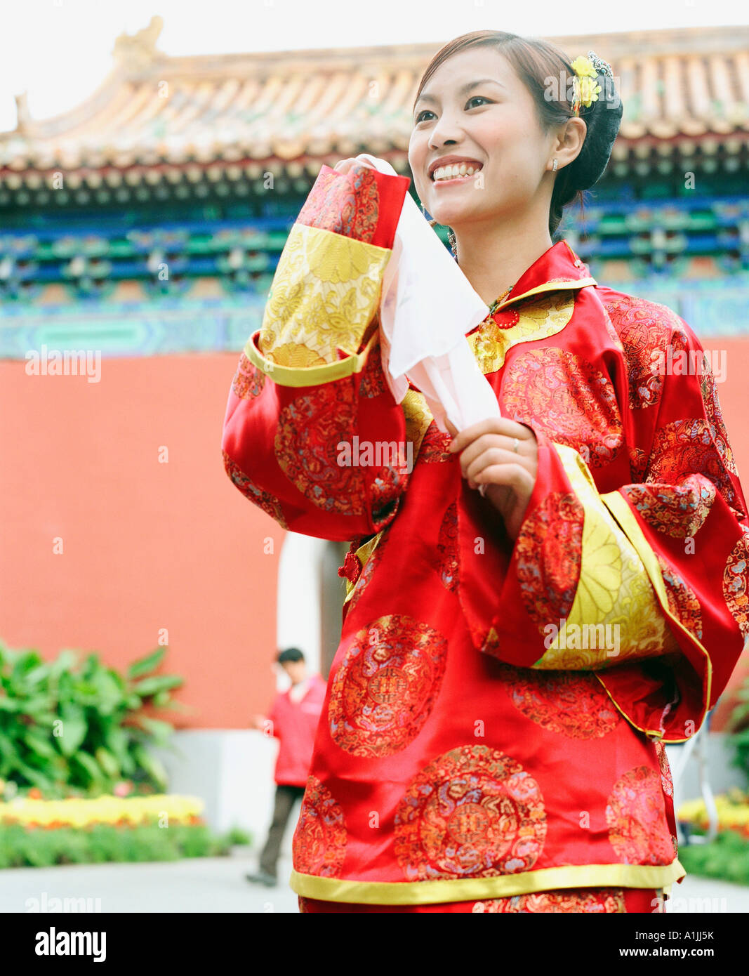 Traditional View Low angle view of a young woman in the traditional clothing Stock Photo ...